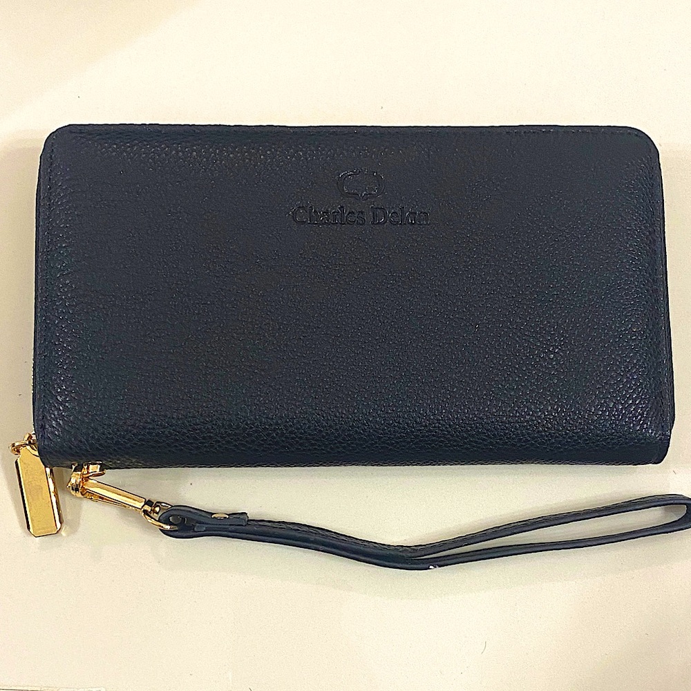 Charles Delon Black leather Wallet with Gold Accents